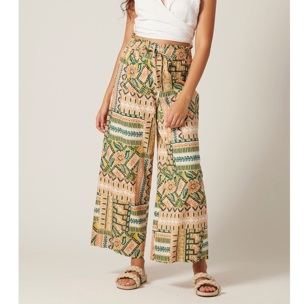 NWT Bila-77 Bohemian‎ "Warm Sands" Cotton High Waist Wide Leg Pants Small